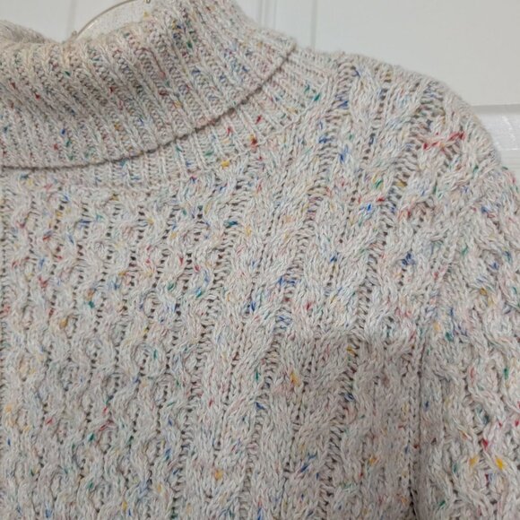 Lands End Cable Knit Turtleneck Sweater Womens Size Large Cream Fisherman - Picture 2 of 10